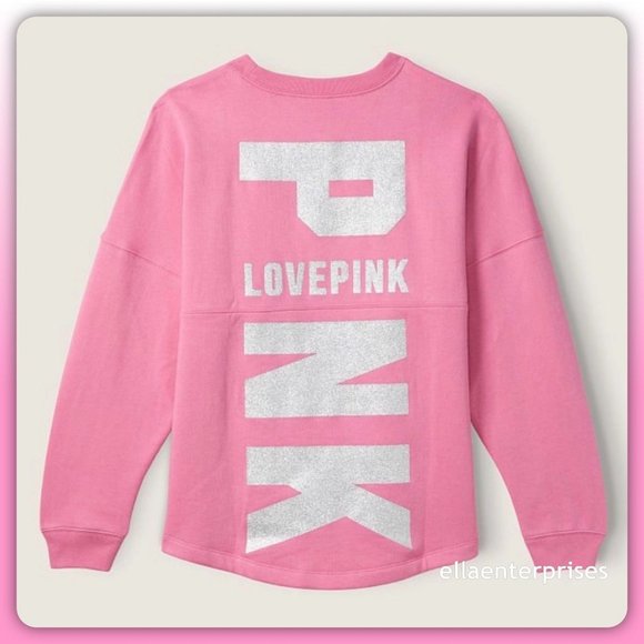 PINK Victoria's Secret Tops - VS Pink S Pink Silver Shimmer Varsity Crew